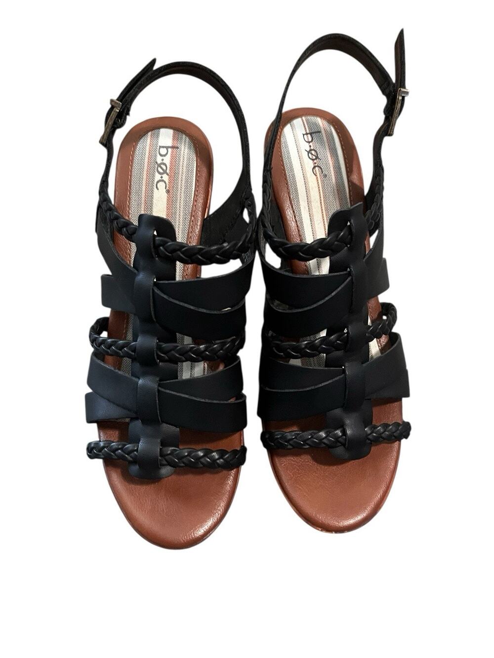 BOC Womens Garcelle Black Braided Strappy Sandals 11M Wedge Comfort Heel